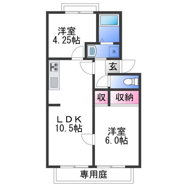 コープUⅡ(2LDK/1階)の間取り写真