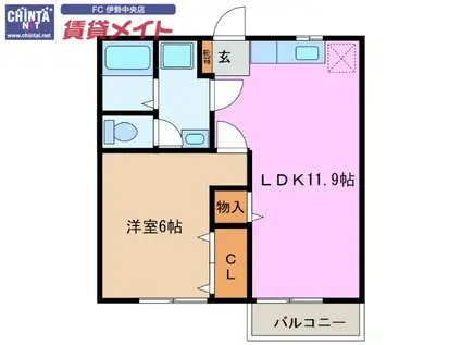 エスポワール神社B棟(1LDK/2階)の間取り写真