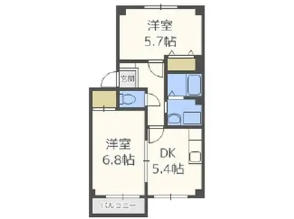 ヴィクトワール弐番館(2DK/2階)の間取り写真