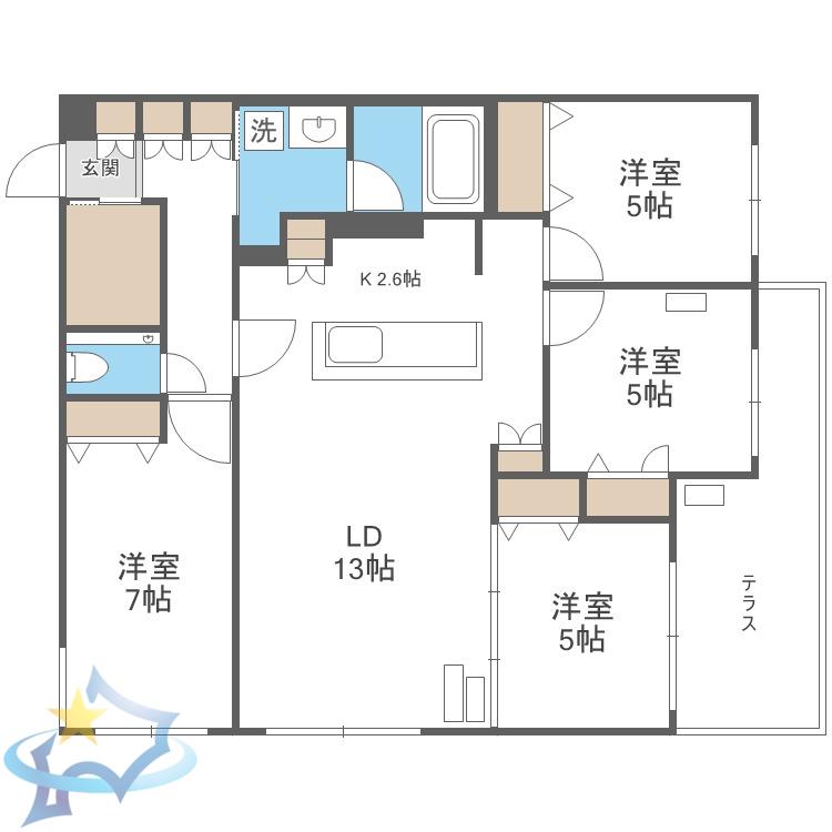 S-RESIDENCE南円山(4LDK/1階)の間取り写真