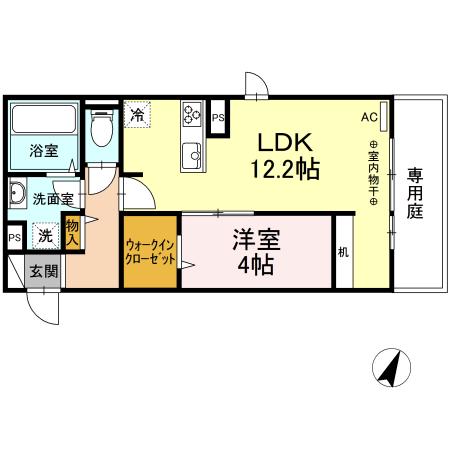 アルバルーチェ黒髪(1LDK/1階)の間取り写真