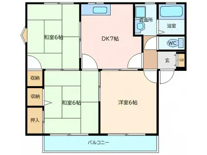 フレグランス光樹 B棟(3DK/2階)の間取り写真