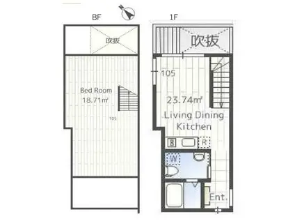 ラピス西新宿(1LDK/B1階)の間取り写真