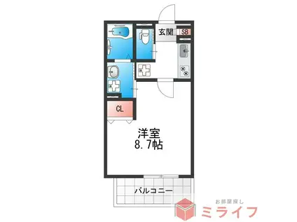 KTIレジデンス弥刀(1K/1階)の間取り写真