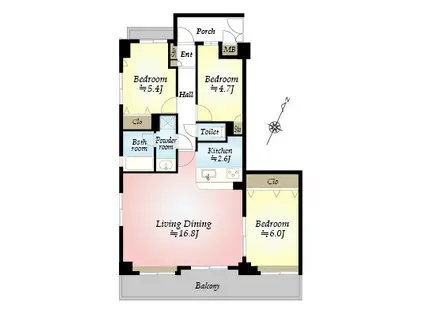 ライオンズマンション京王南大沢(3LDK/5階)の間取り写真