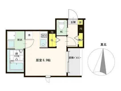 ハーモニーテラス三津屋南(ワンルーム/2階)の間取り写真