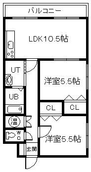 丸タカビル(2LDK/6階)の間取り写真
