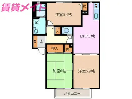 セントラルアイラ B棟(2LDK/2階)の間取り写真