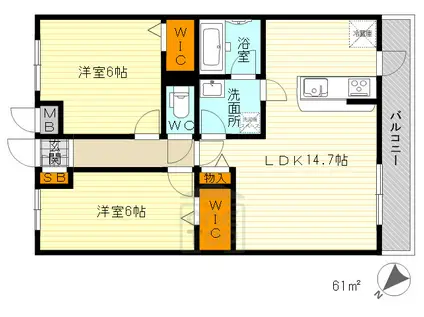 SORADE SENRI(2LDK/5階)の間取り写真