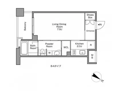 レジディアタワー中目黒(1K/2階)の間取り写真