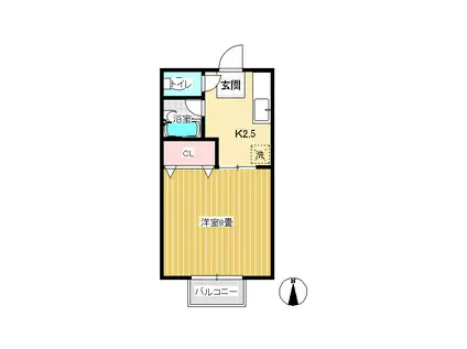 ミキ・ロードB棟(1K/2階)の間取り写真