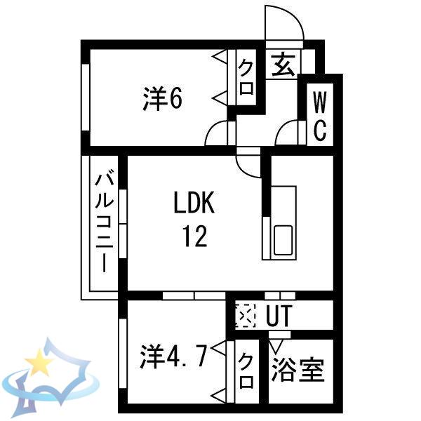 KKルミナス(2LDK/1階)の間取り写真