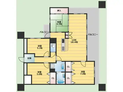 フュージョンコート豊中千里園(4LDK/3階)の間取り写真
