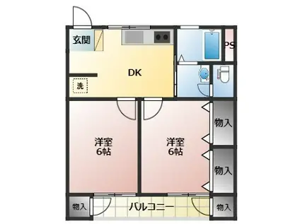 コーポ宮川(2DK/2階)の間取り写真