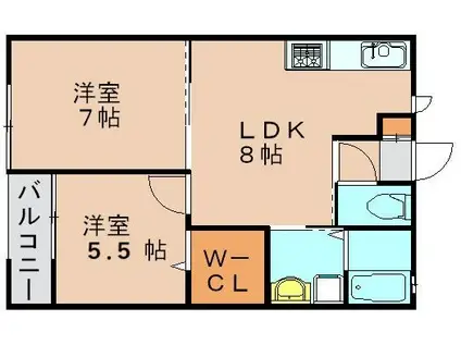 ブランミュールⅠ(2LDK/1階)の間取り写真