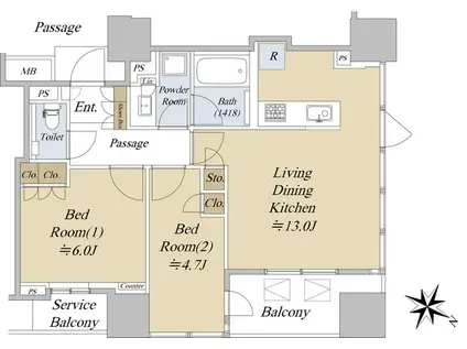 ウェリスタワー千代田岩本町(2LDK/10階)の間取り写真