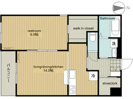 田畑ハイツルシアスV(1LDK/4階)の間取り写真