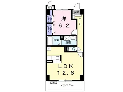 メルベーユ新鎌(1LDK/3階)の間取り写真