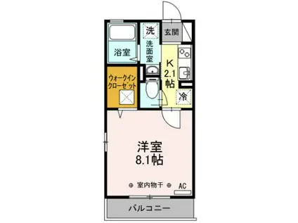 ロイヤルヒルズR棟(1K/1階)の間取り写真