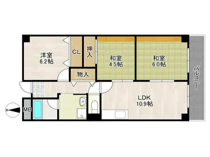 レクシア大道南(3LDK/6階)の間取り写真