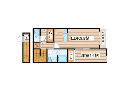 グランディール台原(1LDK/2階)の間取り写真