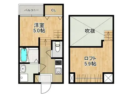 MODERN PALAZZO 福田町A(1SK/2階)の間取り写真