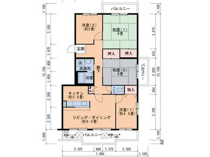 鹿の子台北ハイツ(4LDK/5階)の間取り写真