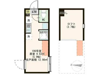 ハーモニーテラス江古田ノース(ワンルーム/1階)の間取り写真