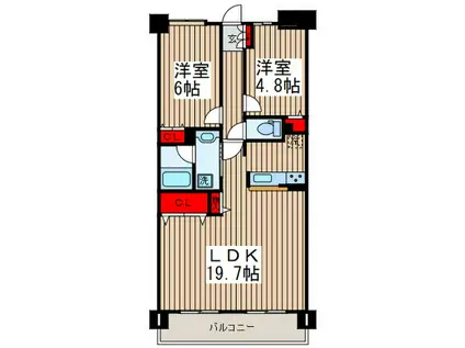 レーベングランヒルズ朝霞台(2LDK/9階)の間取り写真