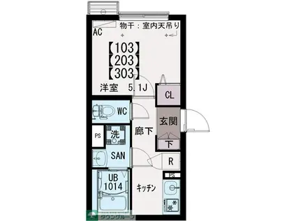 イクシオ江戸川II(1K/1階)の間取り写真