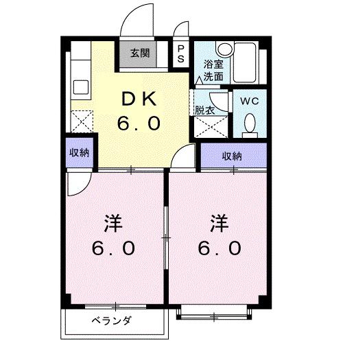 YMシャトー(2DK/2階)の間取り写真