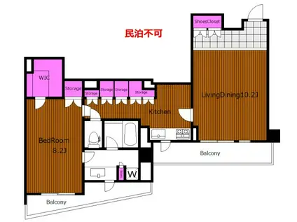 西2面ワイドバルコニー NETフリー レジデンス代々木公園 S(1SLDK/4階)の間取り写真