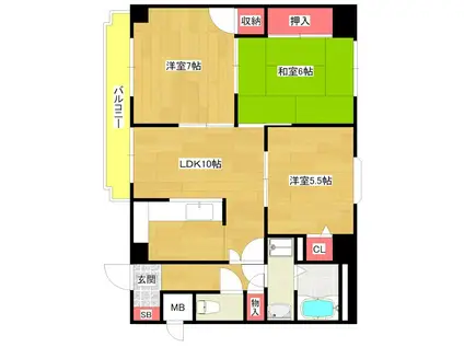 日本水研弁天町ビル(3LDK/10階)の間取り写真