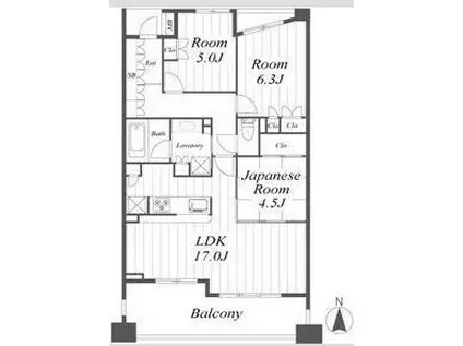 イトーピア北浜スウィートマーク(3LDK/15階)の間取り写真