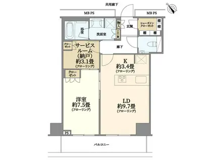 横浜MIDベースタワーレジデンス(1SLDK/18階)の間取り写真