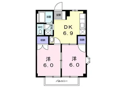 クリスタルハイツ平賀 B(2DK/1階)の間取り写真