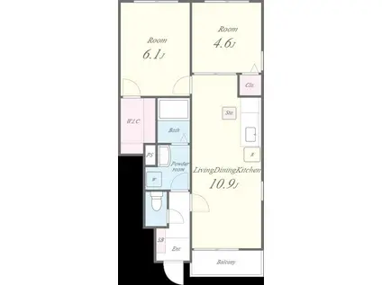 ポムダムール(2LDK/1階)の間取り写真