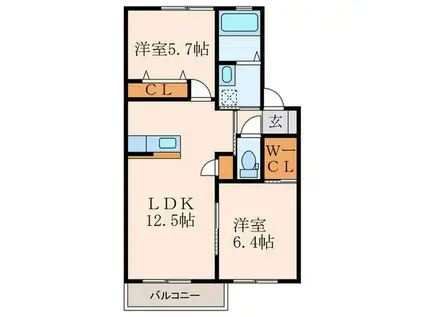 サン・ベレオ C(2LDK/2階)の間取り写真