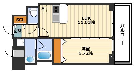LA DOUCEUR天満(1LDK/2階)の間取り写真