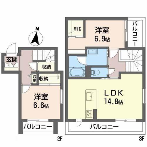 シャーメゾン谷山駅前(2LDK/2階)の間取り写真