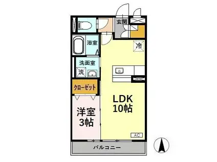 リビングタウン戸水(1LDK/2階)の間取り写真