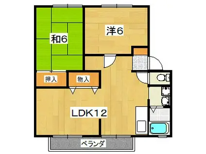 ハイツカトレアA棟(2LDK/1階)の間取り写真