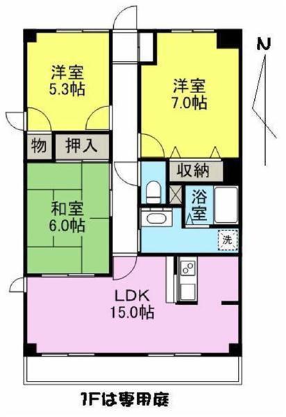 フィネス伏石(3LDK/1階)の間取り写真