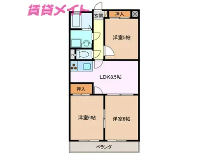 レジデンス優珈里(3DK/3階)の間取り写真