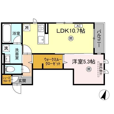 レーヴ・ウェル松代(1LDK/1階)の間取り写真