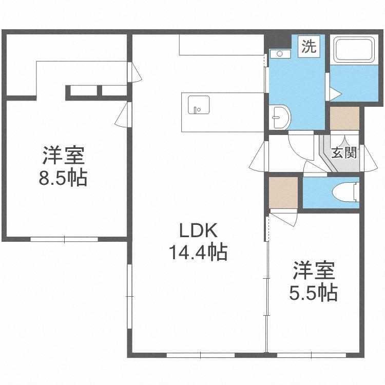 レジデンスサッポロKOULU(2LDK/2階)の間取り写真
