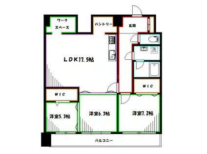 小金井本町ビル(3LDK/11階)の間取り写真