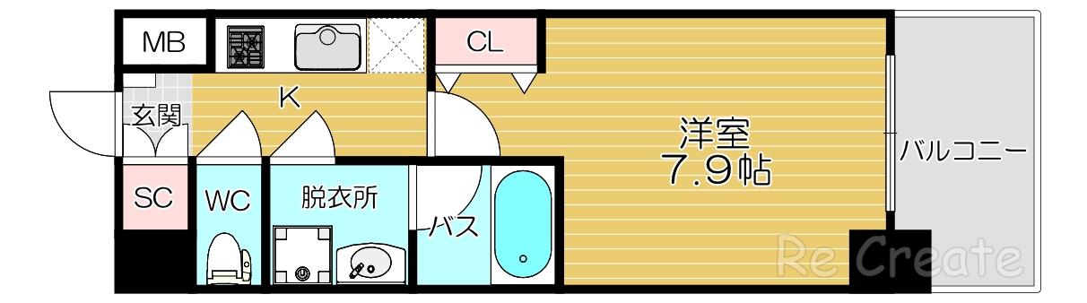 スプランディッド上本町ウエスト(1K/5階)の間取り写真