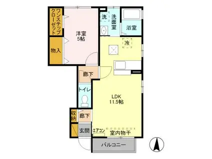 アンスリールB(1LDK/1階)の間取り写真