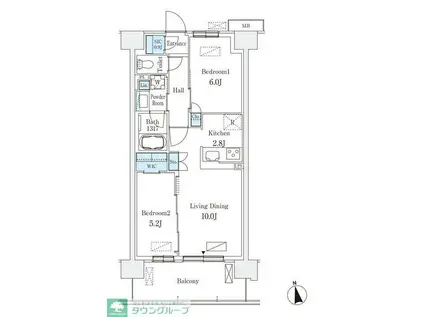 スカイグランデ津田沼(2LDK/10階)の間取り写真